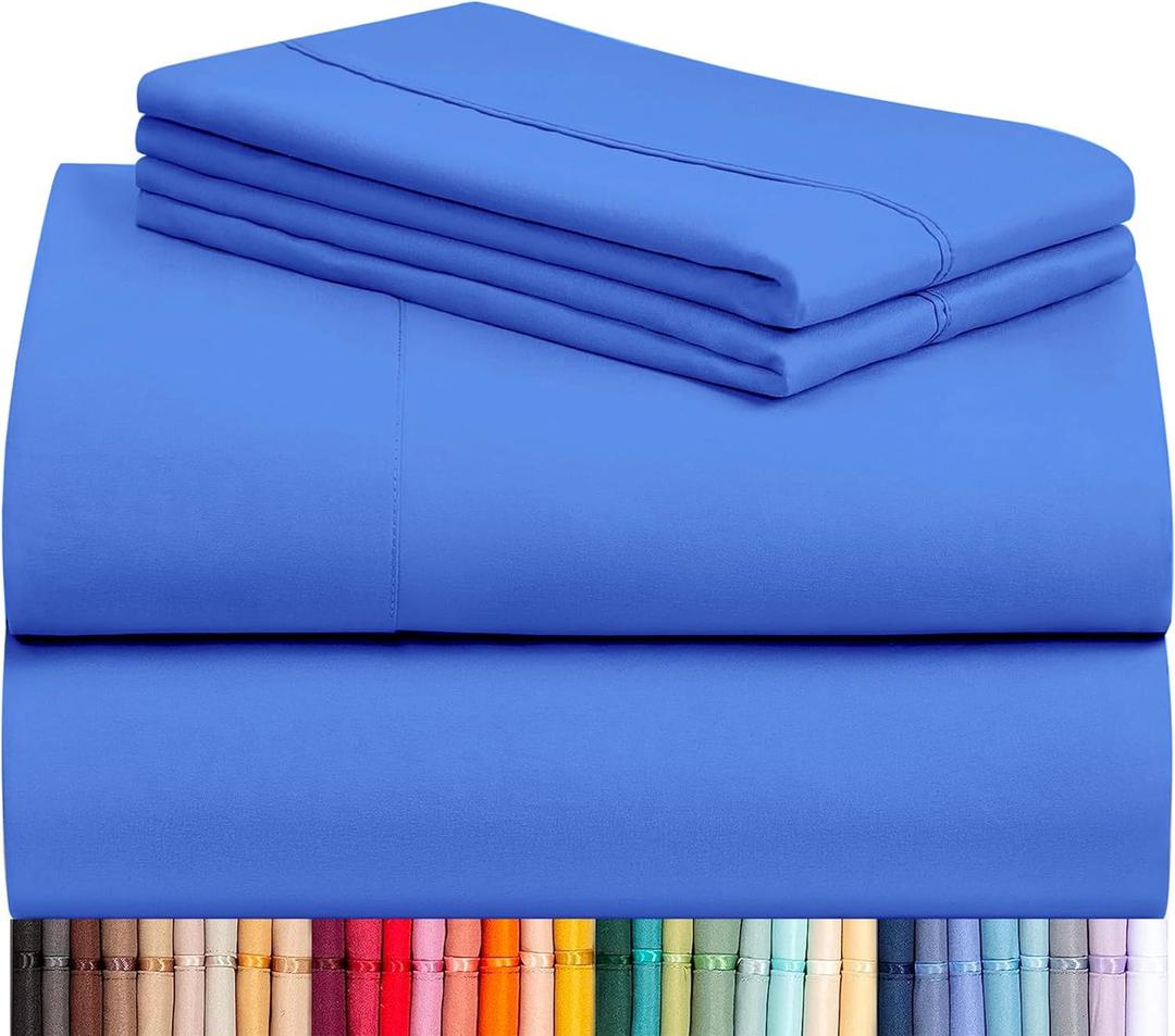LuxClub 4 PC Sheet Set Bed Sheets Deep Pockets 16" Eco Friendly Wrinkle Free Cooling Machine Washable Hotel Bedding Silky Soft - Marine Blue California King