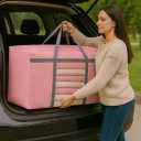 4 Pack Extra Large Moving Bags 90L with Clear Window, Heavy Duty Storage Totes with Zippers & Handles, College Packing Bags for Clothes, Boxes, Camping & Moving Supplies, Pink