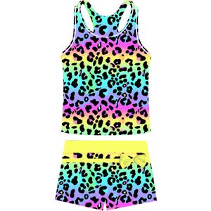 Belovecol Girls Swimsuits Two Piece Tankini Bathing Suits Boy Short Summer Beach Rash Guard Swimwear (12-13 Years, A-leopard Colorful)