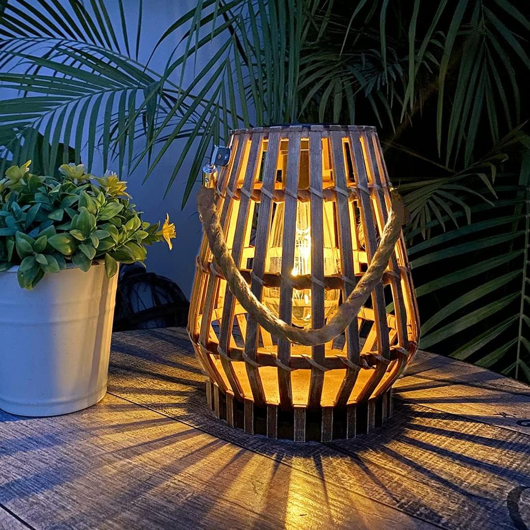 pearlstar Solar Lantern Hanging Light, Large Solar Lanterns Outdoor Waterproof Hanging with Handle Boho Light for Patio Natural Rattan Solar Table Lamp Retro Decor for Yard Garden Porch Lawn Pathway