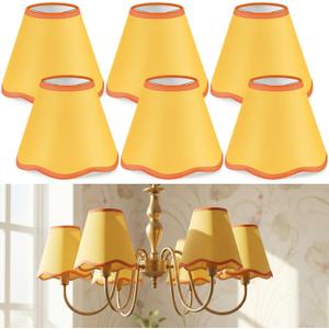 VIHOSE 6 Pack Chandelier Lamp Shades Mini Scalloped Bell Shade With Petal Edges 2.9" Top x 5.9" Bottom x 5.1"High Fabric Lampshade Clip On Bulb For Wall Living Room Bedroom Easy Assembly (Orange)