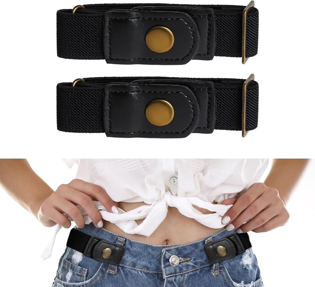 Tucnoeu Invisible Side Belt No Buckle Belt Women and Men,Without Buckle Elastic Stretch Mens Adjustable Belts Pants Jeans (Black)