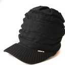 CHARM Mens Winter Knit Beanie Hat - Womens Slouchy Visor Cap Summer Baggy Slouch Knit (One Size, Black)