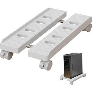 Adjustable Mobile CPU Stand, Ventilated Computer Tower Stand with 4 Caster Wheels Fits Most PC Tower, Under Desk CPU Holder PC Floor Cart Computer Riser for Gamers and Students (Large White)