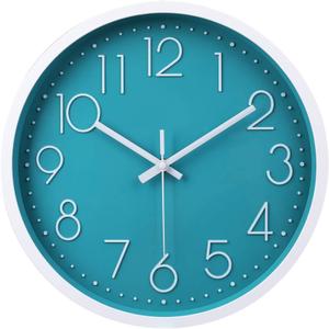 jomparis 12 Inch Silent Non-Ticking Battery Operated Round Turquoise Wall Clock Easy to Read for Pool/Home/Office/School/Kitchen/Bedroom/Living Room Teal Clocks