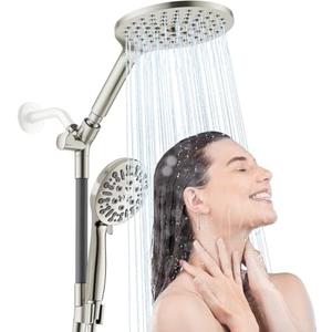 HOWUWEY Dual Shower Heads with Handheld Spray, 7.5" Rainfall Shower Head with Handheld Combo, High Pressure Double Shower Heads with Handheld Spray, 9 Modes Showerhead with 78" Hose (Brushed Nickel)
