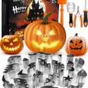 Pumpkin Carving Kit, 21 Pcs Stainless Steel Pumpkin Carving Stencils with 4 Halloween Carving Tools, Easy Safe and Durable for Kids Adults