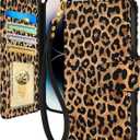 Toycamp for iPhone 14 Pro Wallet Case with Wrist Strap - Leather Flip Folio Phone Case with RFID Blocking 4 Card Holder for Apple for iPhone 14 Pro Funda Cute Aesthetic for Women Ladies, Leopard Print
