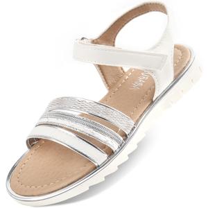 Wulubaba Girls Sandals Open Toe Glitter Flower Girl Dress Sandals | Adjustable Buckle, Glitter Braid Strap, Flat Summer Shoes, Toddler Little Big Kid (White)