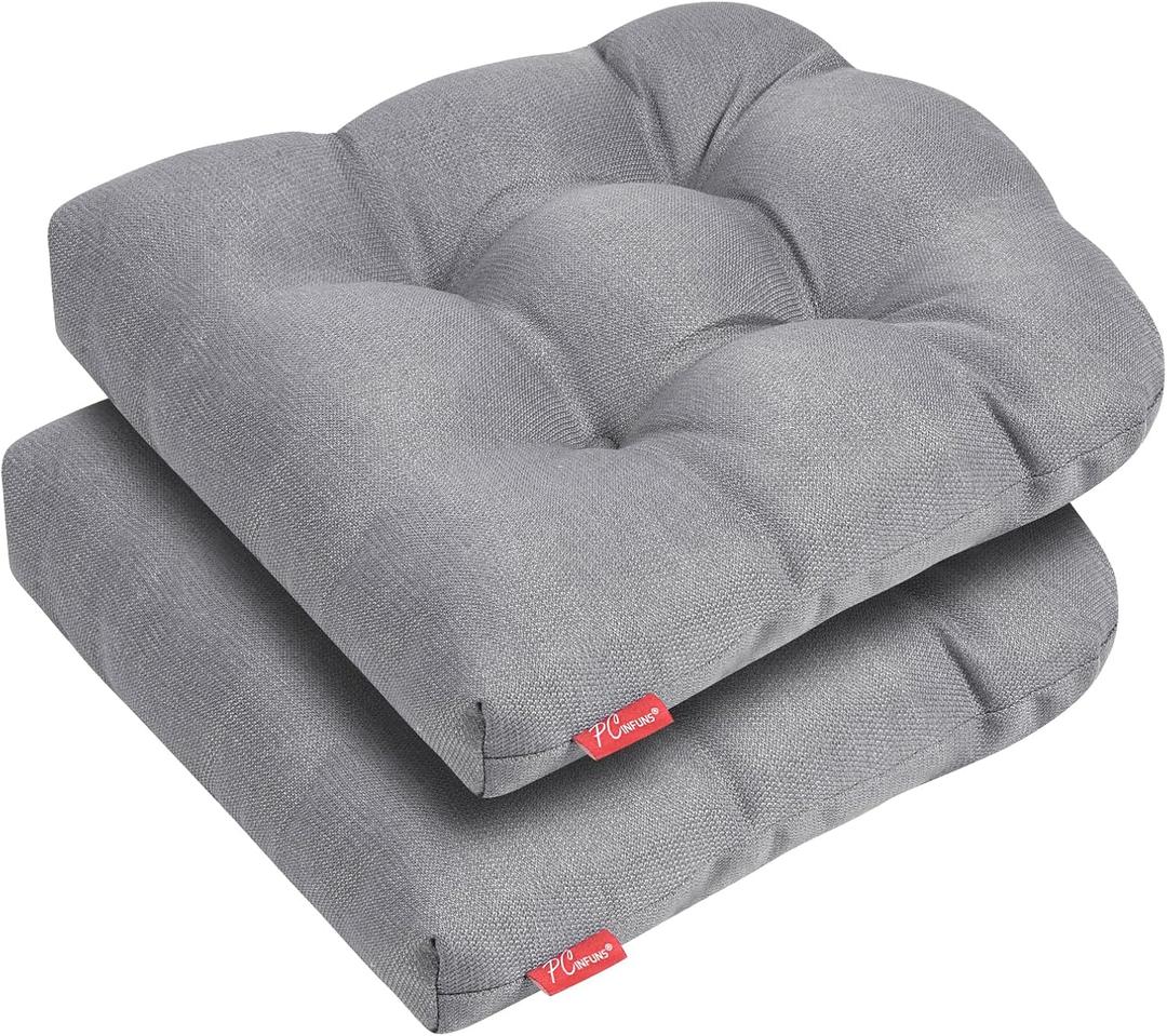 Pcinfuns Outdoor Wicker Cushion Set 19 x 19 x 5 Inch Seat Patio Cushions Round Corner Chair Pads Premium Comfortable Thick Fiber Fill Tufted Cushion,2 Pack,Light Grey