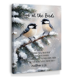 XINCEYWJ Christian Winter Bird Wall Art Decor, Bible Verse Winter Canvas Art Prints Framed, Religious Scripture Pine Tree Bird Pictures Wall Decorations for Home Bedroom Living Room, 11x14 Inches
