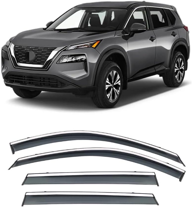 VESUL Clip on Wind Deflector Compatible with Nissan Rogue 2021-2025 Window Visor Window Shield Cover Sun Ventshade Polycarbonate Rain Guard with 304 Stainless Steel Trim Smoke Gray (2021-2025 Rogue)