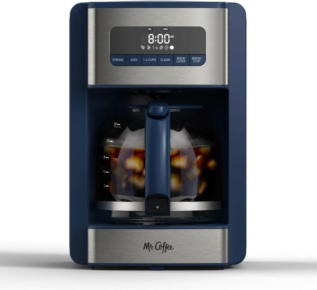 Mr. Coffee® 12 Cup Coffee Maker, Programmable Coffee Maker with Strong Brew and Iced Coffee Brew Settings, Small Batch Setting for 1 to 4 Cups, Abyss Blue