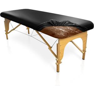 Leather Massage Table Cover Wipeable Covers for Massage Table Waterproof Vinyl Replacement Bed Cover Protector for Lash/Spa (Black, 1)