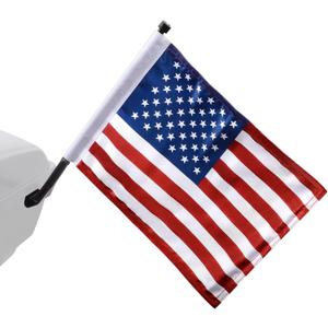 FOVPLUE 15" x 11" American Flag Kit,Clamp On Motorcycle Flag Pole Mount for Harley Touring Hard Saddlebags,Trunk,Luggage Carrier,car/truck roll-down window,Fits Electra Glide/Road King/Street Glide