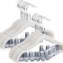 ManGotree 11.8'' Baby Velvet Hangers with Movable Clips, Non-Slip Kids Clothes Hangers, Ultra-Thin Space-Saving Children's Felt Hangers for Shirts, Pants, Dresses, Skirts, Jackets (Pack of 16, White)