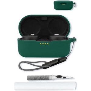 Silicone Case Compatible with Denon PerL ProWireless Earbuds with Keychain,Cleaning Kit and Lanyard, Soft Protective Shockproof Cover for Denon PerL Pro-Green