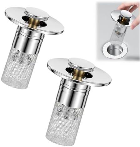 QruiLanTu 2PCS Pop-up Bathroom Sink Drain Strainer Sink Drain Stopper Removable Stainless Steel Strainer Basket Hair Catcher for Bathroom Sink Stopper Replacement