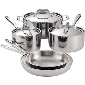 Tramontina Tri-Ply Clad Stainless Steel 8-Piece Cookware Set with Lids, Pots and Pans Kitchen Set, Induction-Ready, Dishwasher-Safe, NSF-Certified, Made in Brazil