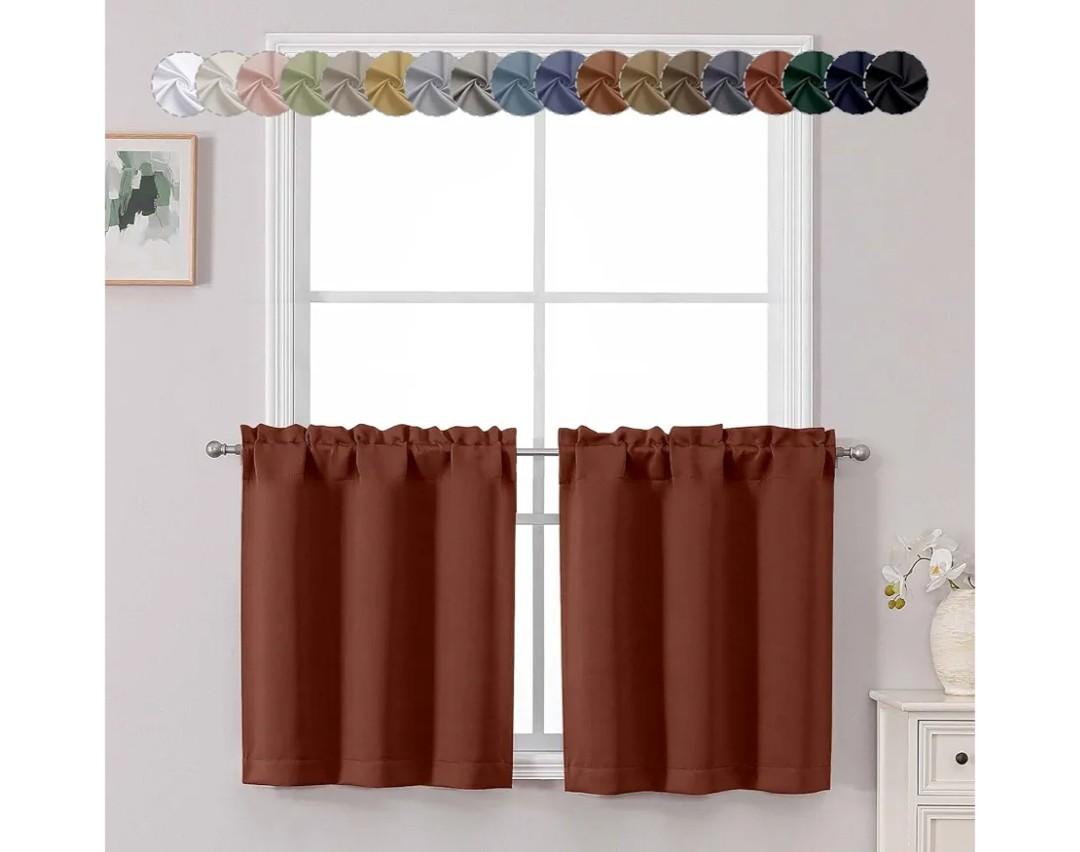 Chyhomenyc Terracotta Short Blackout Curtains 24 Inch Length, Small Kitchen Curtain Tier Rod Pocket Half Window Curtains for Bathroom Basement Cabinet Camper RV Bunk, 2 PCS, Each 30" Wx24 L
