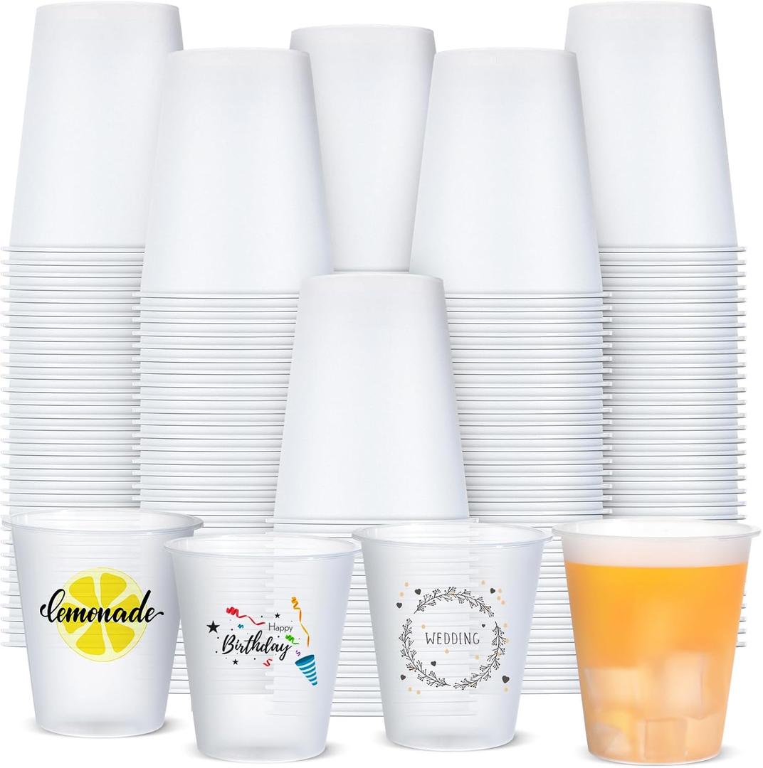 Jingmore 100 Pcs 8 oz Clear Frosted Plastic Cups Bulk for Wedding Stadium Blank Plastic Drinking Frosted Cups Disposable Party Tumblers for Wedding Painting Stadium Events Marketing (White)
