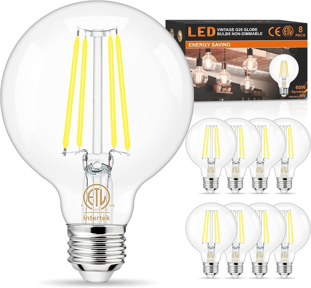 hansang 8 Pack Bathroom Light Bulbs, 6000K Daylight, 60W Equivalent G25 LED Edison Globe Light Bulb, E26 Base Round Light Bulbs for Bathroom Vanity Mirror, 6W LED, CRI 85+, 600LM, 120V, Non-dimmable