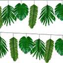 Hawaiian Summer Garland Monstera Leaf Banner, Monstera Leaf Garland Banner with 3 Types of Artificial Palm Leaves, Tropical Palm Leaves Party Banners Decorations for Jungle Theme Baby Shower