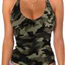Danysu V Neck Racer Back Tank Top for Women Padded Ribbed Long Tank Fitted Basic Cami Tops (Medium, Jungle Camo)