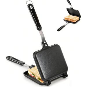 Hot Sandwich Maker, Grilled Sandwich Toaster for Small Bread Pancake, Double Sided Non-Stick Frying Pan, Stovetop Sandwich Grill Press Flip Pan for Camping Kitchen (Inside 5.4" L x 4.7" W)