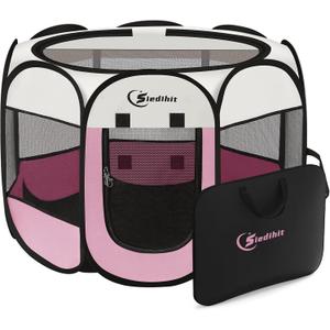 Sieidihit Dog Cat Pet Playpen Puppy Crate Cage Indoor Outdoor, Medium Pink