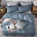 JELLYMONI Washed Cotton Duvet Cover Queen Size Breathable & Cozy Bedding Set for Modern Homes, Dorms & Guest Rooms, Blue Striped Comforter Cover with Button Closure, 1 Duvet Cover & 2 Pillowcases
