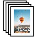 JCJMY 16x22 Picture Frame Set of 4 with 12x18 Mat, Display Photo 12x18 with Mat or 16 x 22 Without Mat, Wall Hanging Large 16 by 22 Poster Frame with Plexiglass, 4 Pack, Black