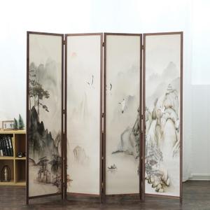 Furnnylane 4 Panel Room Divider, 5.6 ft Tall Double-Sided Blackout Folding Privacy Screen Freestanding Wall Partition with Mountains and Waters Landscape for Home Office, Easy Setup (67" H x 63" W)