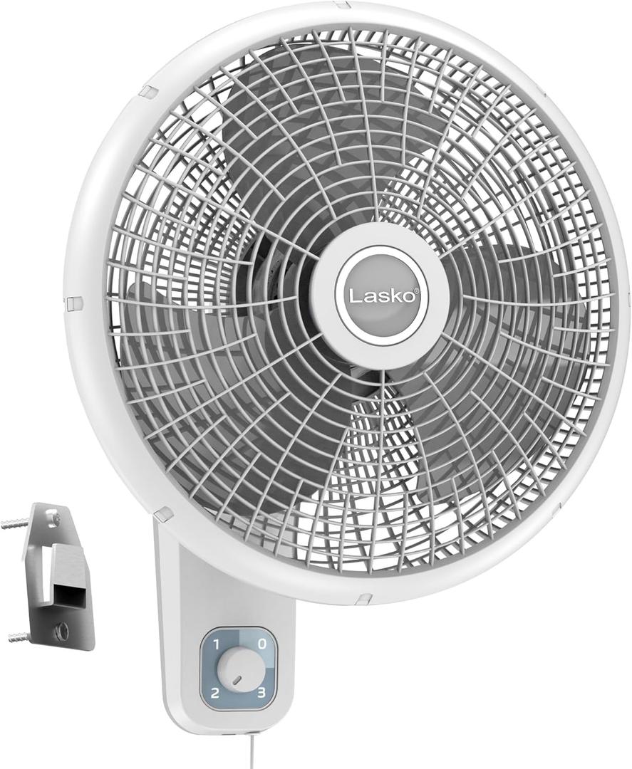 Lasko 16" 3-Speed Oscillating Wall Mount Fan for Indoor Use, M16900, Light Grey