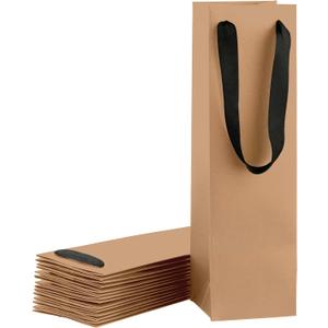 Purple Q Crafts Wine Bag, 4 Pack Brown Kraft, for Wine Bottles, 4"x4"x14" Whiskey/Spirits, Reusable Gift Bag, Laminated for Extra Strength. (4 Pack)
