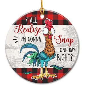 8 x Funny Chicken Christmas Ornaments 2025, Ceramic Rooster Ornament for Tree Decorations - Country Gifts for Chicken Lovers, Chickens Lady, Farmers- Farmhouse Festive Keepsake