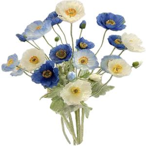 6pcs Artificial Poppy Flowers Silk Fake Poppy Flowers with Stems Faux Spring Flowers Real Touch Flowers for Home Table Centerpieces Floral Arrangement Wedding Bouquet Mixed Decoration (Blue-white)