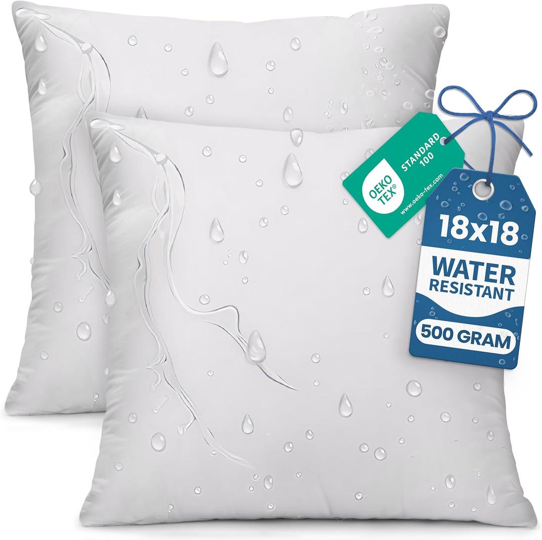 Utopia Bedding Outdoor Pillow Inserts 18 x 18 Inches (Pack of 2, White), Water Resistant Garden Throw Pillows for Patio and Porch Furniture