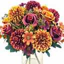 Guagb 3 Pcs Fall Flowers Artificial Mums Silk Bouquet Faux Poeny Sunflowers Floral Fake Mum Arrangements Home Indoor Outdoor Planter Decor Party Wedding Table Autumn Decoration