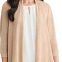 Kasper Women's Shimmer Knit Three Quarter Sleeve Cardigan (Beige, XS)