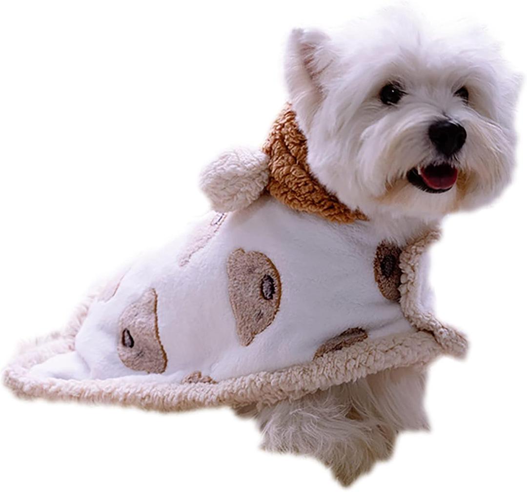 GabeFish Dog Cape Blanket for Small Dogs, Cute Puppy Fleece Pajamas, Cats Cold Weather Coat Wraps with Hood Brown Large (L: Recommand Weight 14-22 lbs (6.5-10kg))