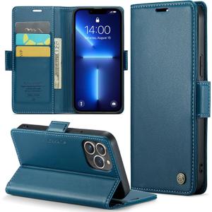 for iPhone 13 Pro Max Case, Premium PU Leather Wallet Case Flip Cover with [RFID Blocking][Card Holder][Stand Function] Shockproof Protective for iPhone 13 Pro Max, Blue