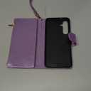 UEEBAI Wallet Case for Samsung Galaxy S25 FE 5G, PU Leather Wallet Magnetic Closure Handbag Zipper Pocket Cover Kickstand Card Slots with Hand Strap Rose Flip Case for Women - Bling Purple