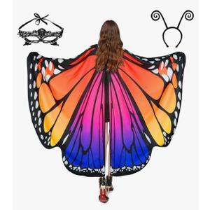 Halloween Costumes Women Adult Butterfly Costume Wings Cape with Lace Mask and butterfly Headband