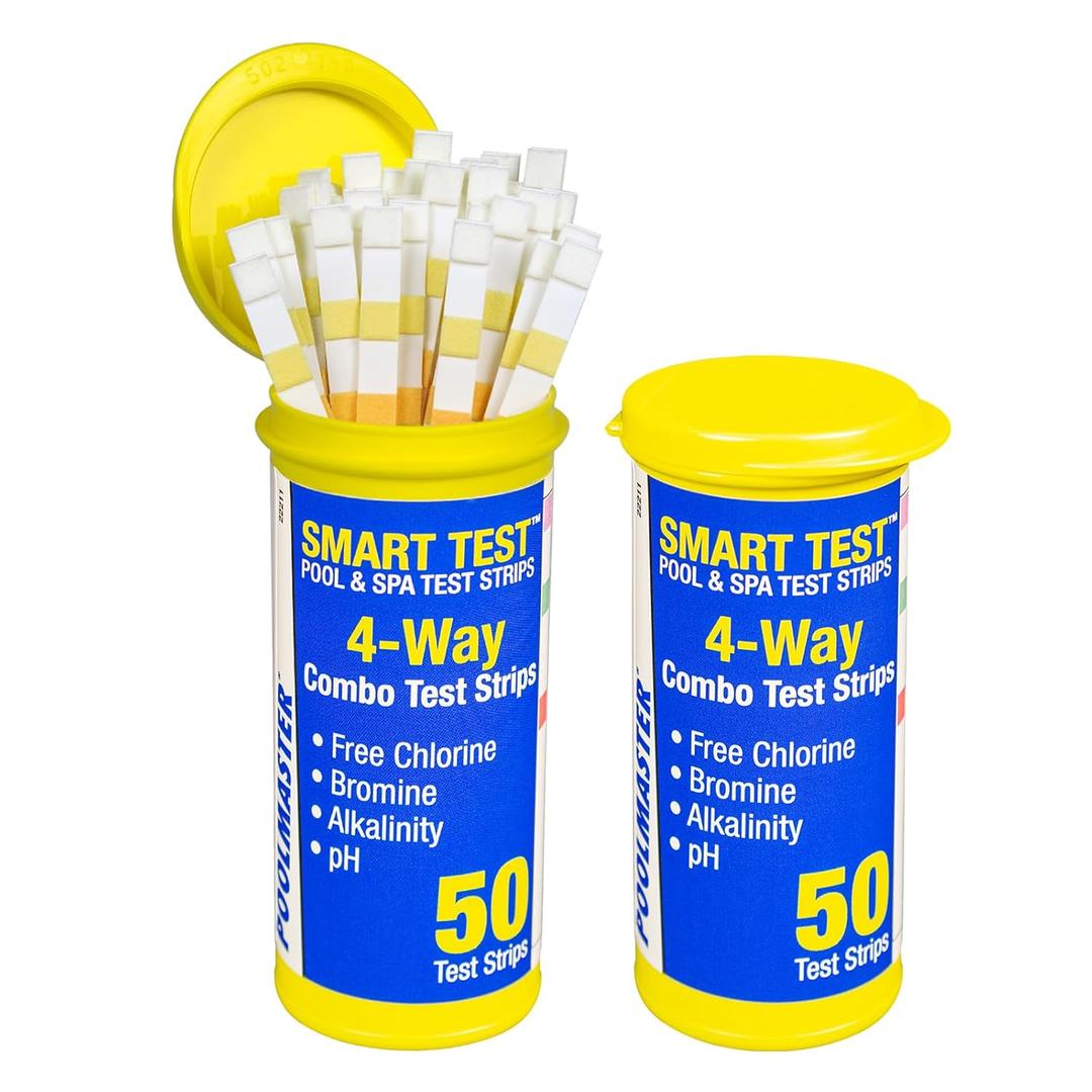 Poolmaster 4-Way Swimming Pool & Spa Test Strips, 100 Count Total, Easy-to-Read Results, Fast, Accurate Chlorine, Bromine, Alkalinity & pH Testing for Pools, Spas & Hot Tubs, Made in the USA