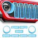JeCar Mesh Grill Inserts & Headlight Covers Fit for 2024+ Jeep Wrangler JL Grill Covers Trim Accessories (9pcs Light Blue)