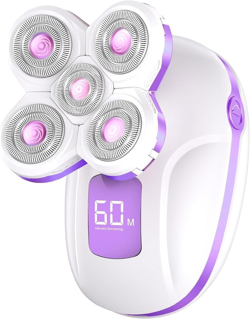 Electric Razors for Women, Rechargeable Rotary Painless Shaver for Legs Bikini Facial Hair Removal, Body Wet/Dry Razor Water Resistant Grooming Kit, Cordless Womens Trimmer for Grooming (Purple)