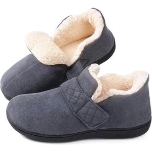 Zizor Women's Adjustable House Shoes Slippers Indoor Outdoor with Memory Foam, Warm Winter Fuzzy Lined Home Slippers (10, Dark Grey)