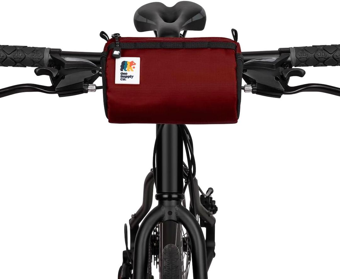 Handlebar Bike Bag  Water-Resistant Hard Shell with Quick-Access Zipper, Side Mesh Pockets, and Spacious Storage  Ideal for Cycling, Commuting, and Adventure Rides (Red) (Rust)