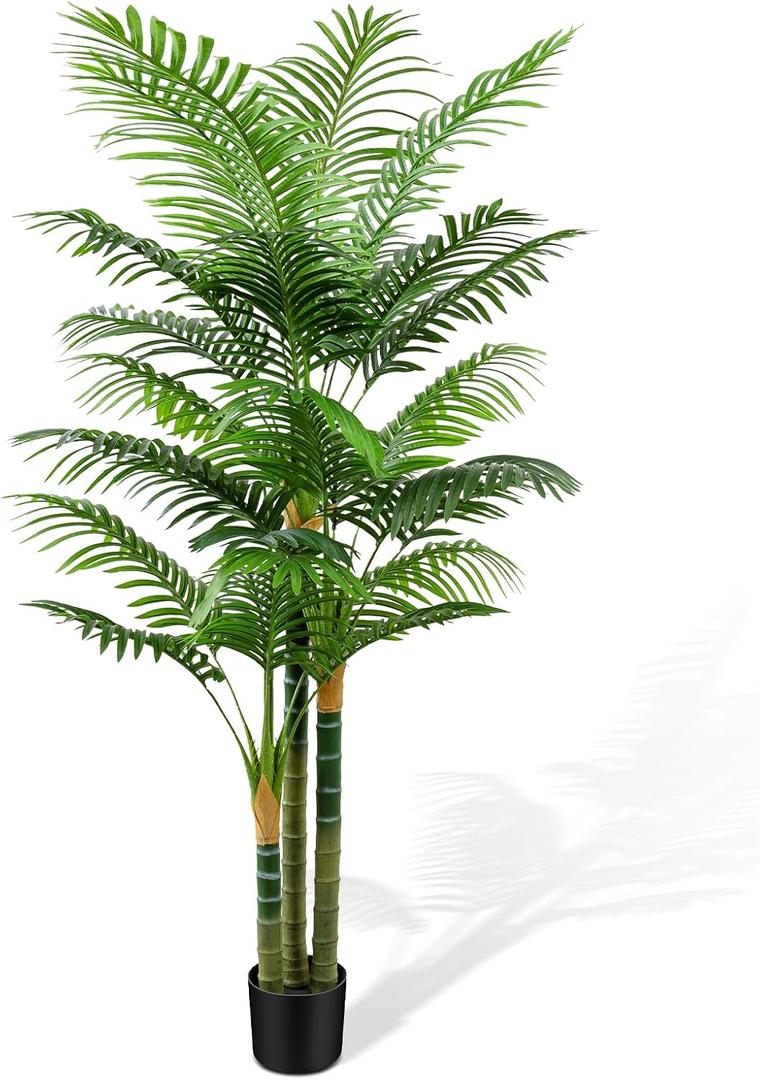 CyanGrove 6ft Tall Golden Cane Artificial Tree Palm Outdoor, Large Artificial Plants Outdoor Faux Palm Tree with 3 Textured Trunks, Fake Tree for Indoor Outdoor Office Living Room Outside Patio